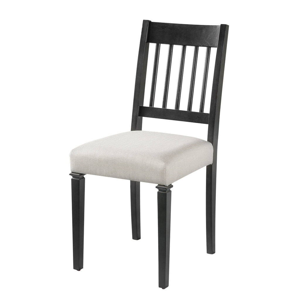 Retro dining chair with slatted black backrest and cushioned beige seat, included in 6-piece space-saving dining furniture set.