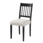 Retro dining chair with slatted black backrest and cushioned beige seat, included in 6-piece space-saving dining furniture set.