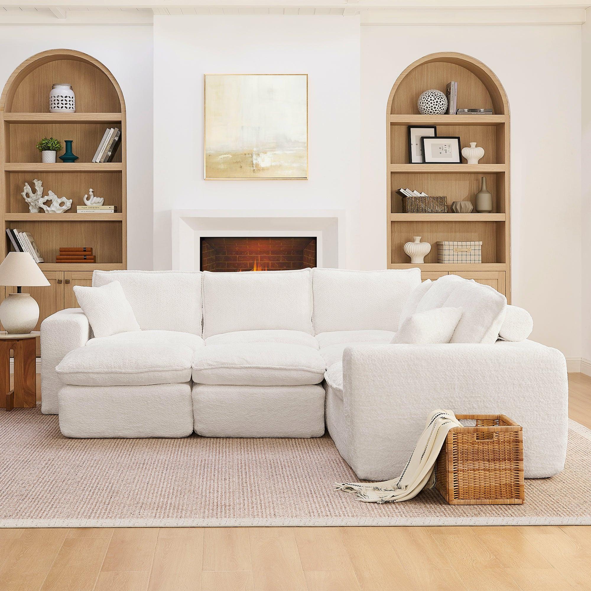 107'' Modern Boucle Sectional Sofa with Moveable Ottomans.