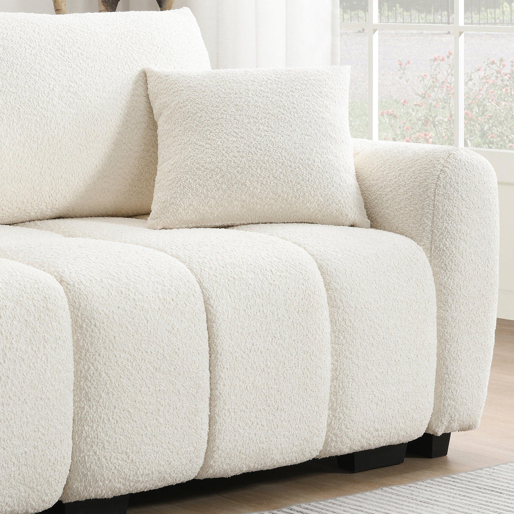 Modular Sectional Sofa with Movable Ottoman & Boucle Fabric.
