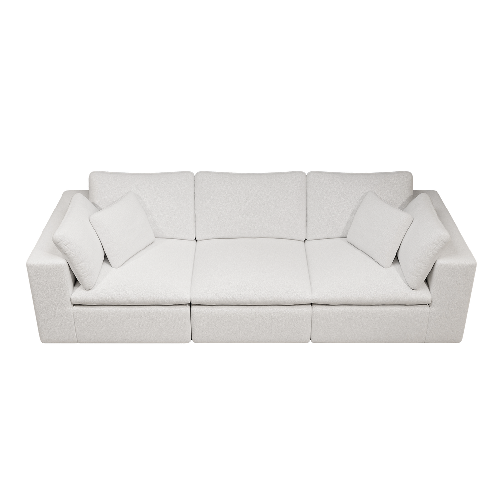 Modular Sectional Sofa in White with Plush Corduroy Fabric.