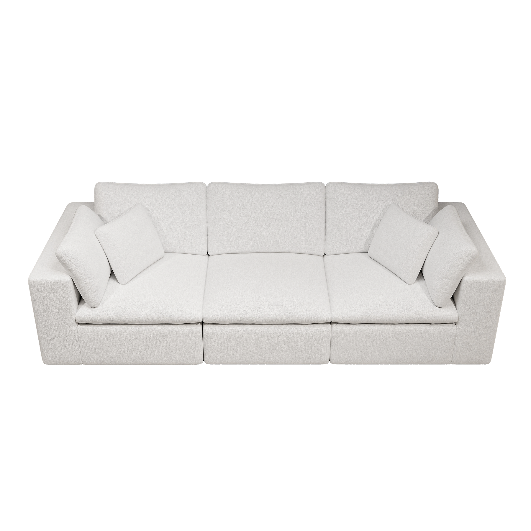 Modular Sectional Sofa in White with Plush Corduroy Fabric.