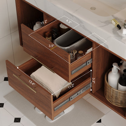 39.4 '' Floating Bathroom Vanity with Ceramic sink,Wall Mounted Vanity 2 Soft Close Drawer and white slate top Bathroom Vanity