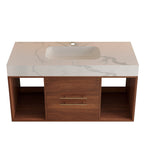 39.4 '' Floating Bathroom Vanity with Ceramic sink,Wall Mounted Vanity 2 Soft Close Drawer and white slate top Bathroom Vanity