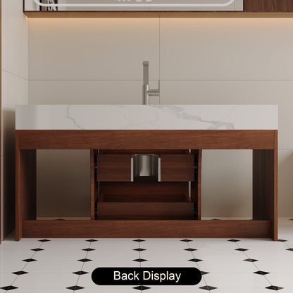 39.4 '' Floating Bathroom Vanity with Ceramic sink,Wall Mounted Vanity 2 Soft Close Drawer and white slate top Bathroom Vanity