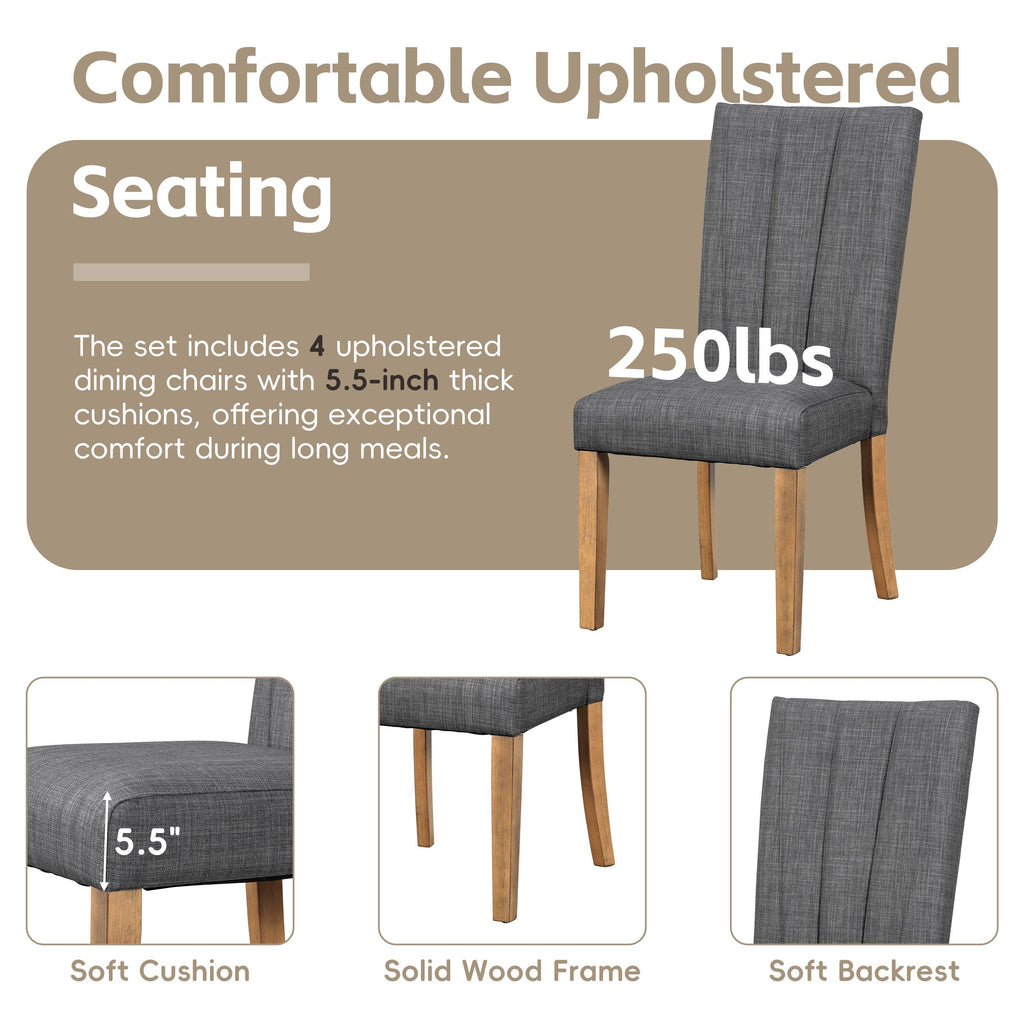 Extendable Wood Dining Table Set for 6 with Bench & Chairs.