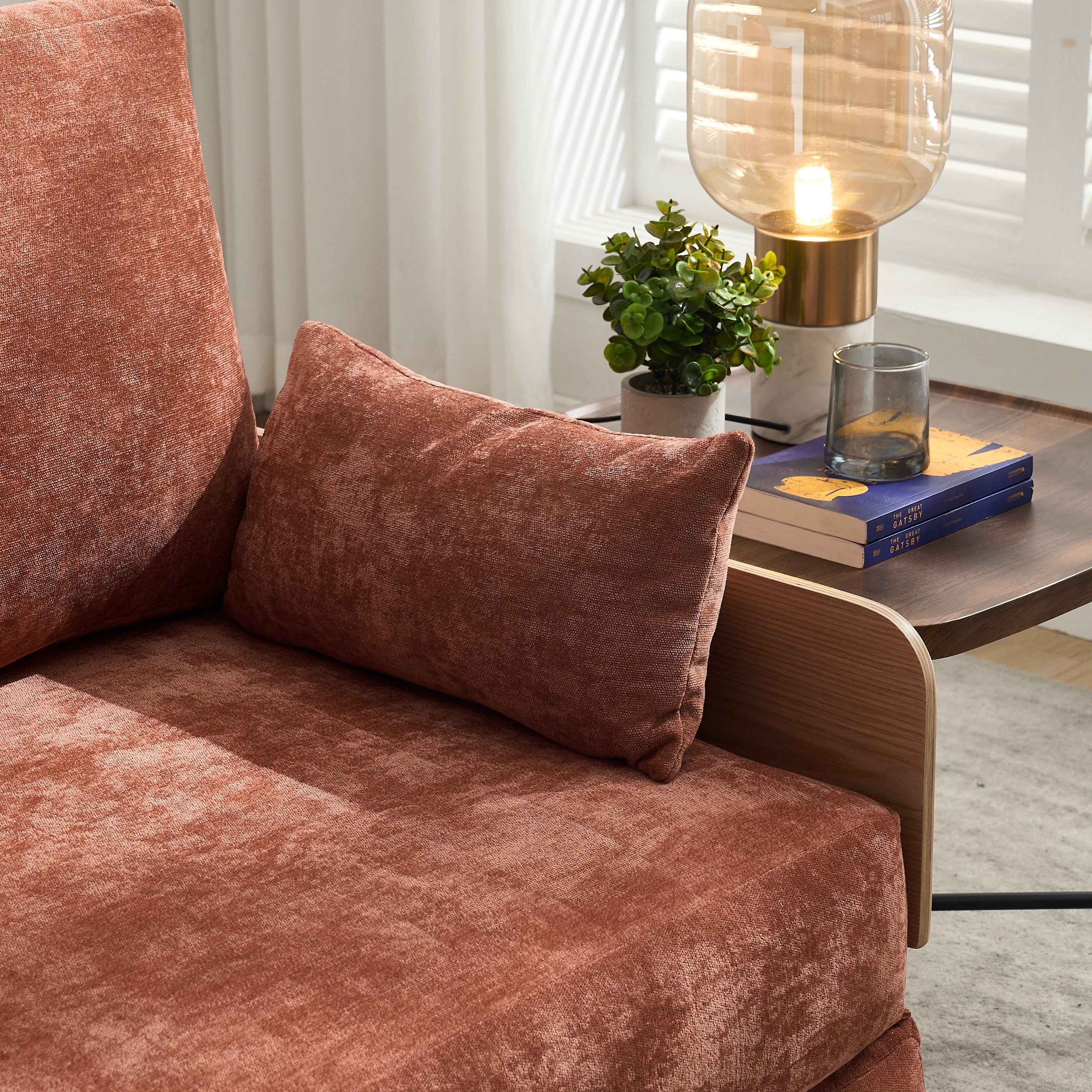 Close-up of chenille cushion on the Convertible Sofa Bed Recliner, emphasizing plush comfort and stylish texture.