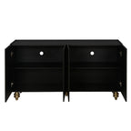Modern Fluted Sideboard Buffet with Storage, Curve Element with Strict Lines, Black MDF 4-Door Cabinet