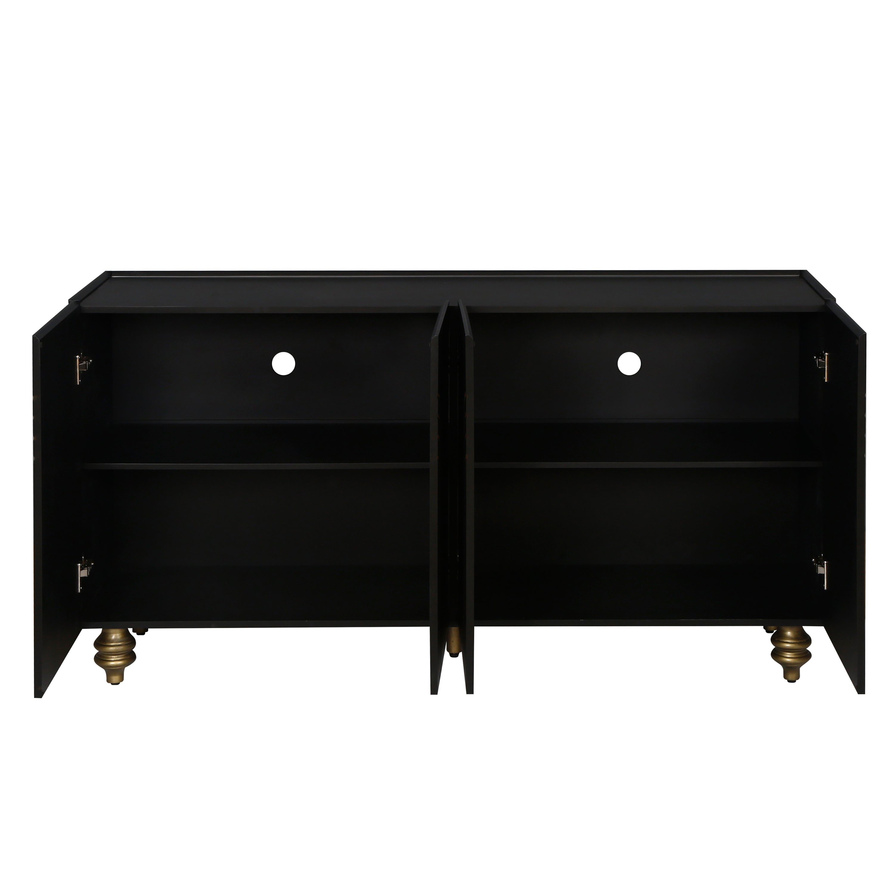 Modern Fluted Sideboard Buffet with Storage, Curve Element with Strict Lines, Black MDF 4-Door Cabinet