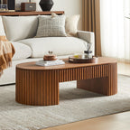 Oval Wood Coffee Table with Drawer for Living Room.