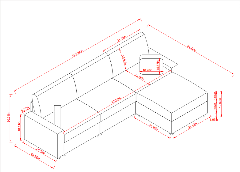 Modular Sectional Sofa with Storage for Living Room.