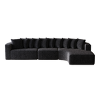 Chenille Sectional Sofa - Modular L-Shaped Sofa isolated on black background, showcasing curved design and chenille fabric with 10 pillows.