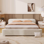 Cozy Upholstered Queen Bed in White Boucle.