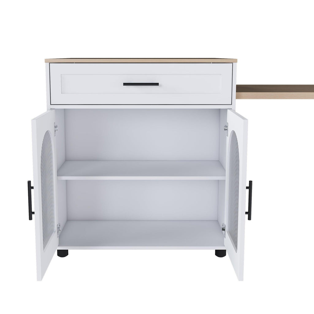 Expandable Kitchen Island with Dining Table & Power Outlet.