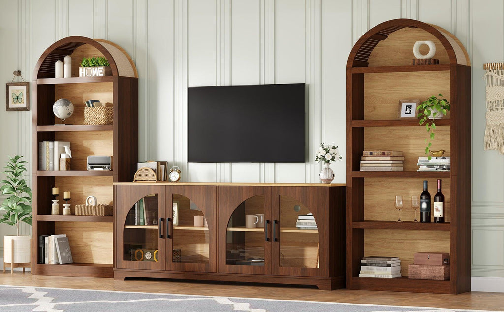 3-Piece Retro TV Stand Set with Bookshelf for TVs.