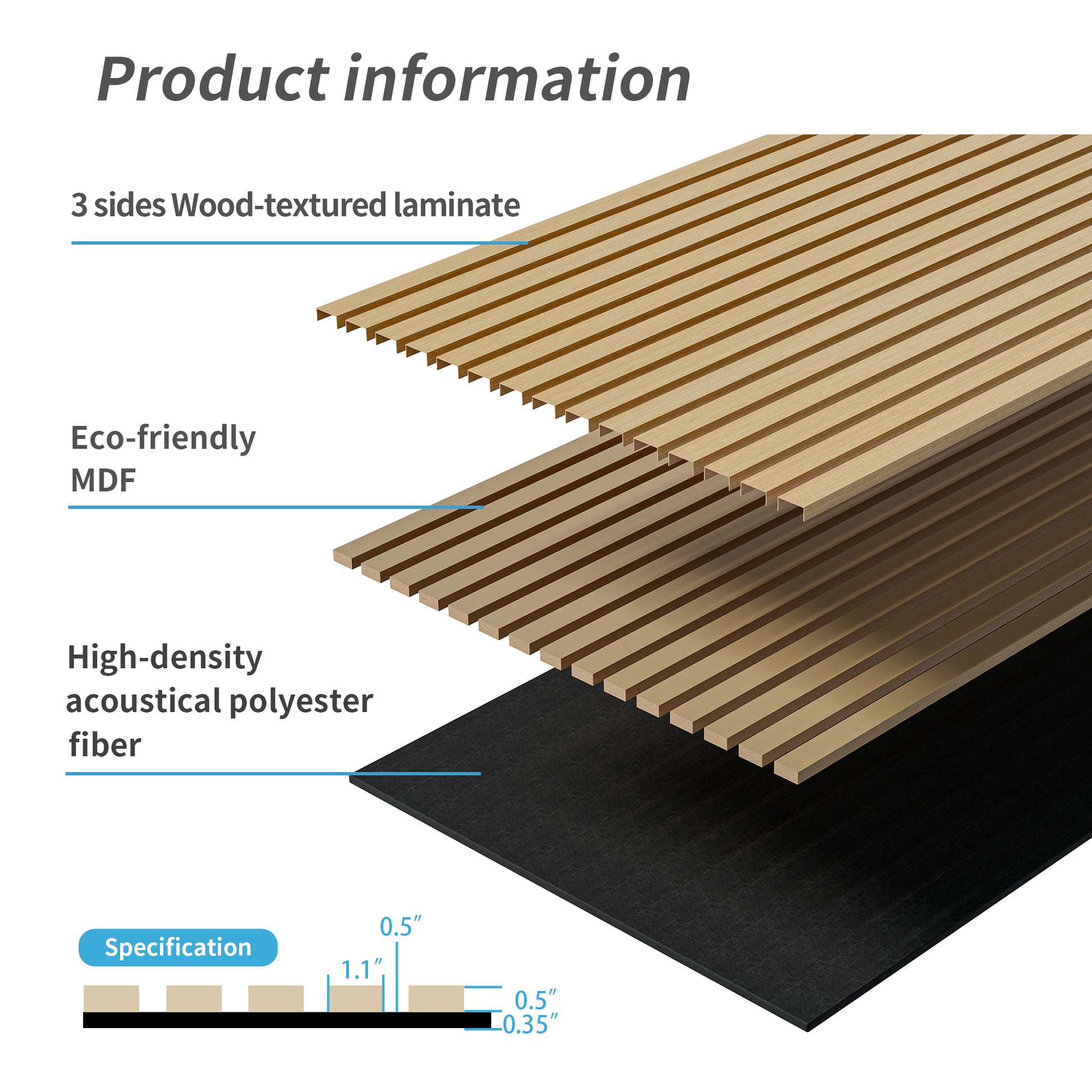 Wood Panels for Wall Slat Wall Panels, 4PC Wood Slat Acoustic Panels for Wall and Ceiling - 3D Fluted Sound Absorbing Panel with Three Sides Fully Wrapped on Wood Finish -45.27''X23.62''(White Oak)