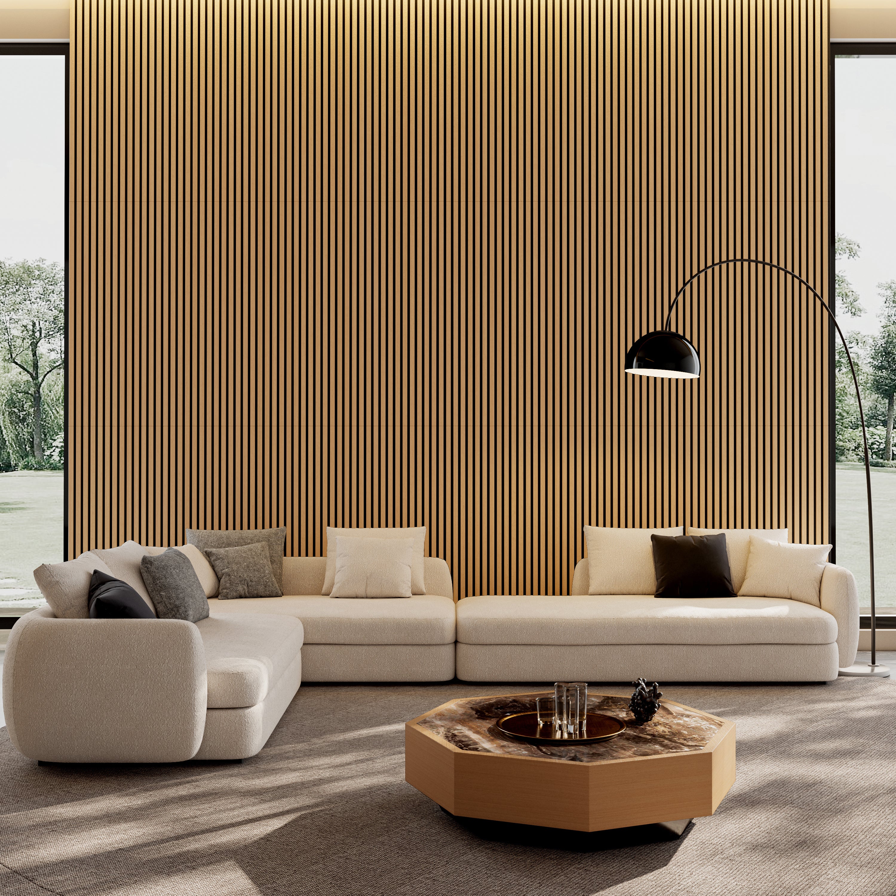 Wood Panels for Wall Slat Wall Panels, 4PC Wood Slat Acoustic Panels for Wall and Ceiling - 3D Fluted Sound Absorbing Panel with Three Sides Fully Wrapped on Wood Finish -45.27''X23.62''(White Oak)