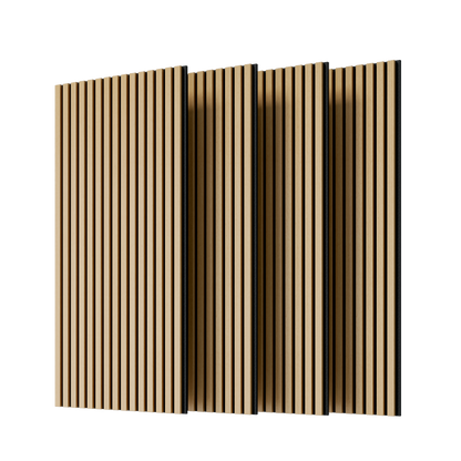 Wood Panels for Wall Slat Wall Panels, 4PC Wood Slat Acoustic Panels for Wall and Ceiling - 3D Fluted Sound Absorbing Panel with Three Sides Fully Wrapped on Wood Finish -45.27''X23.62''(White Oak)