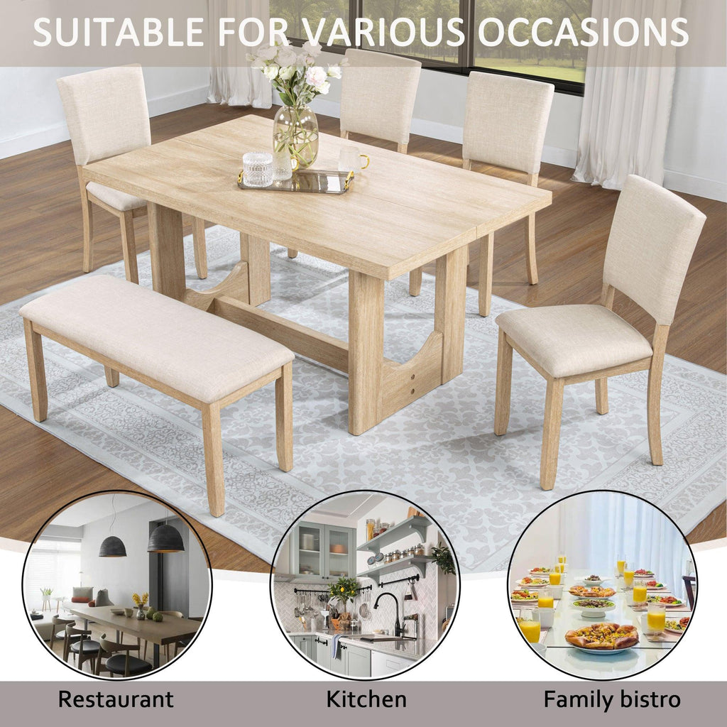 6 Piece Dining Table Set with Bench for Dining Room.