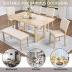 6 Piece Dining Table Set with Bench for Dining Room.