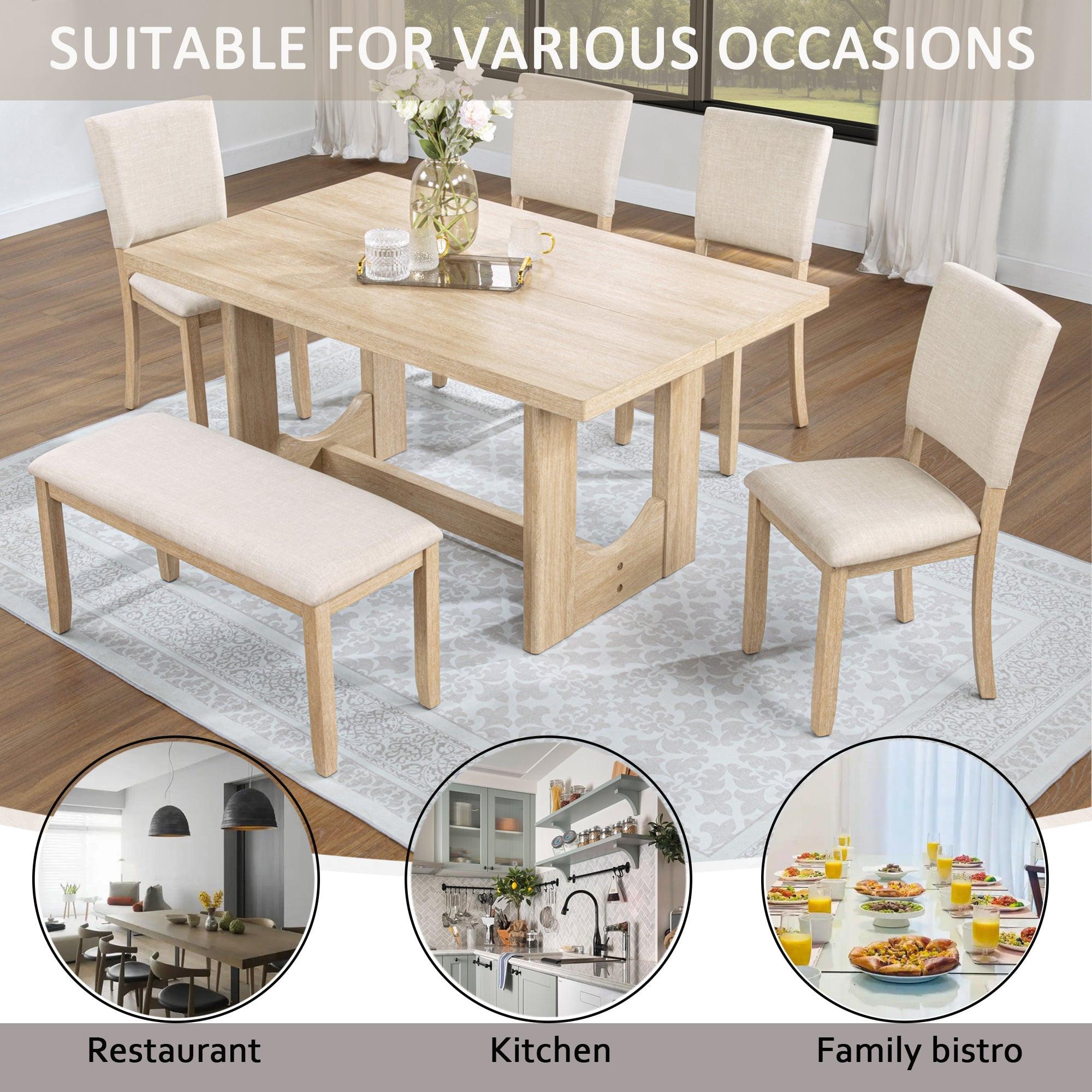 6 Piece Dining Table Set with Bench for Dining Room.