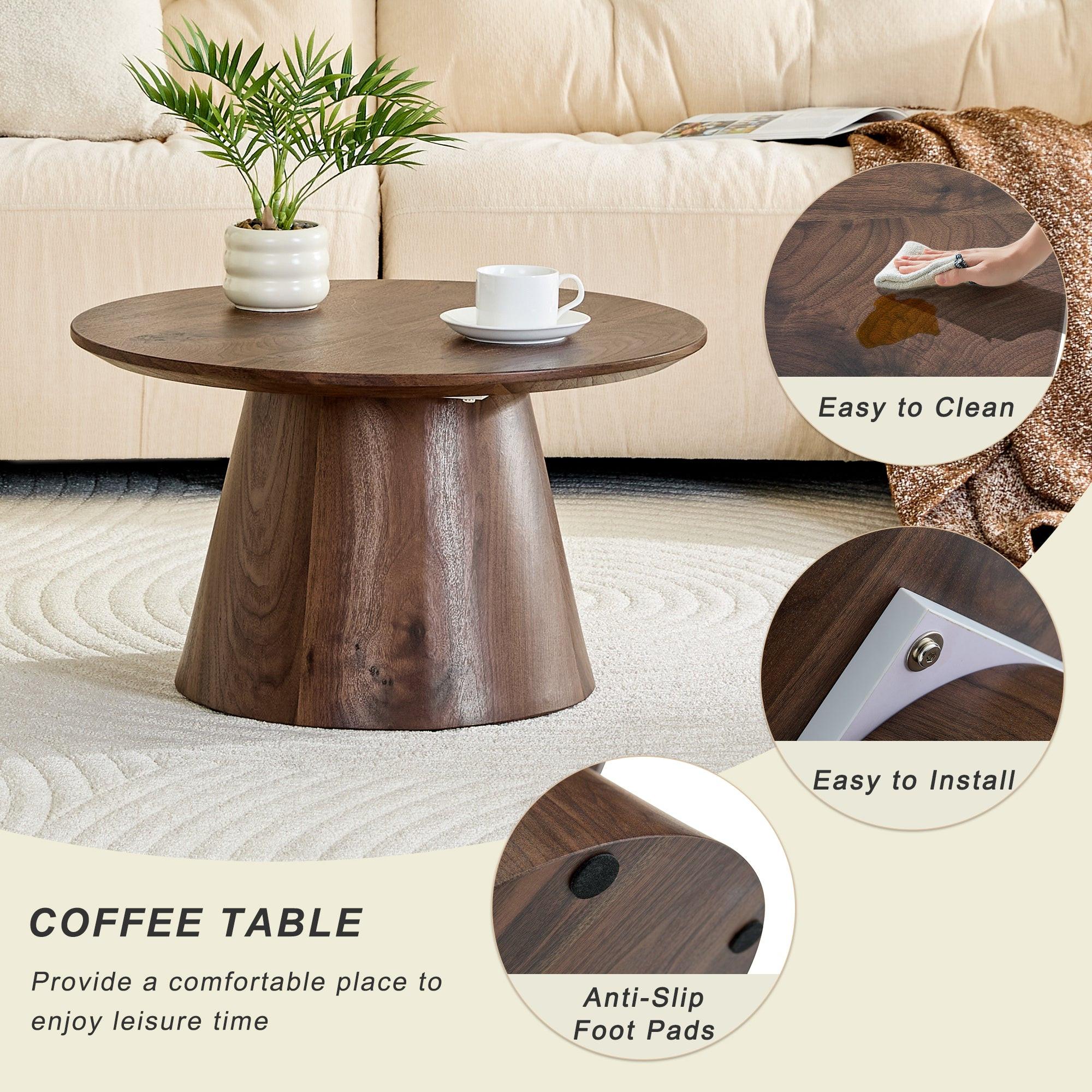 Walnut Wood Coffee Table with 23.6-Inch Diameter.
