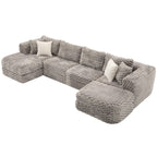 Modular Sectional Sofa Grey Bubble Velvet with Movable Ottomans.