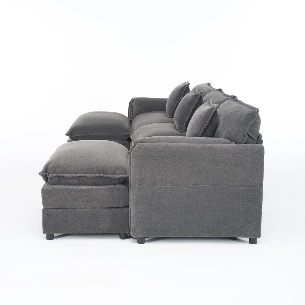 Modular Sectional Sofa - Grey Chenille Couch Set.