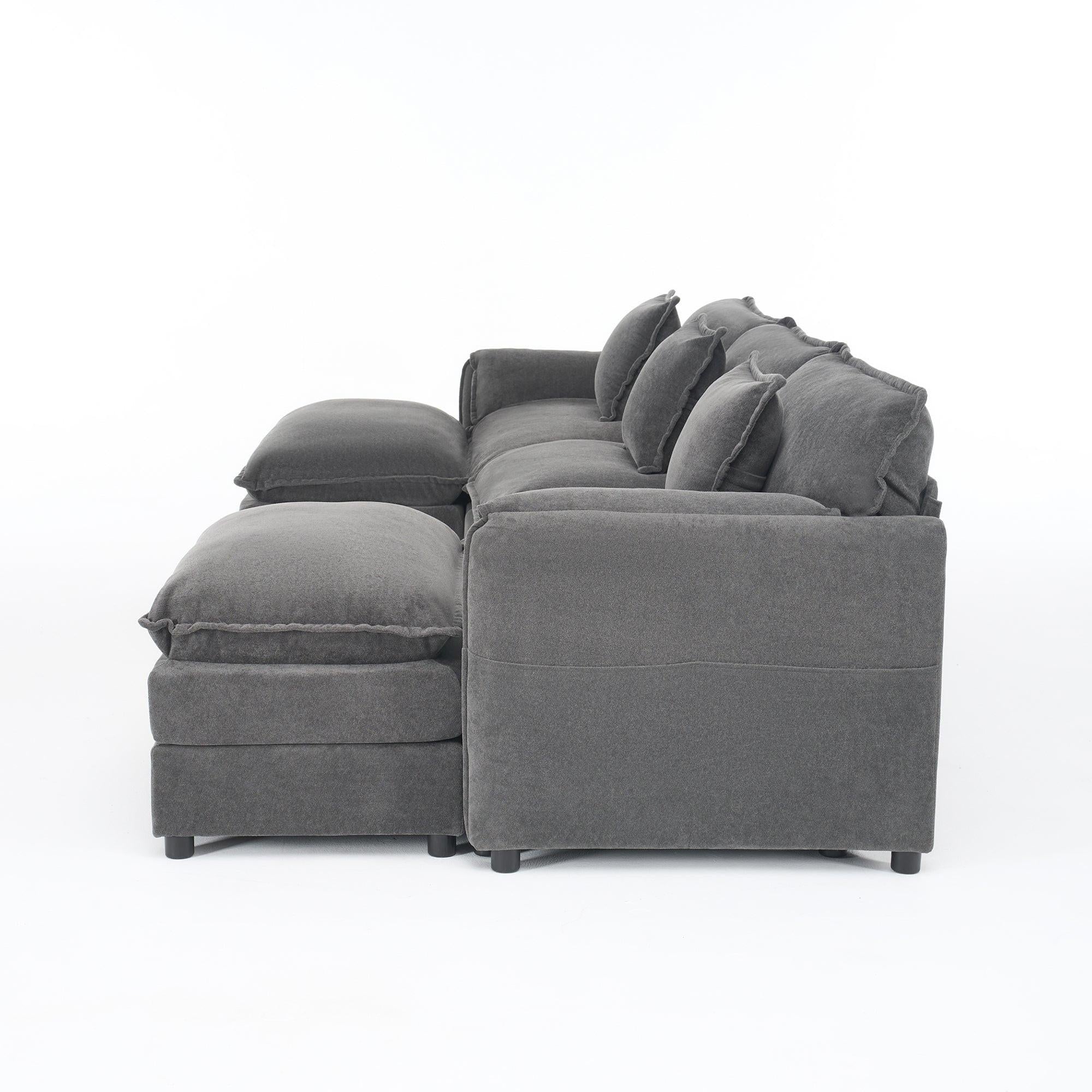 Modular Sectional Sofa - Grey Chenille Couch Set.