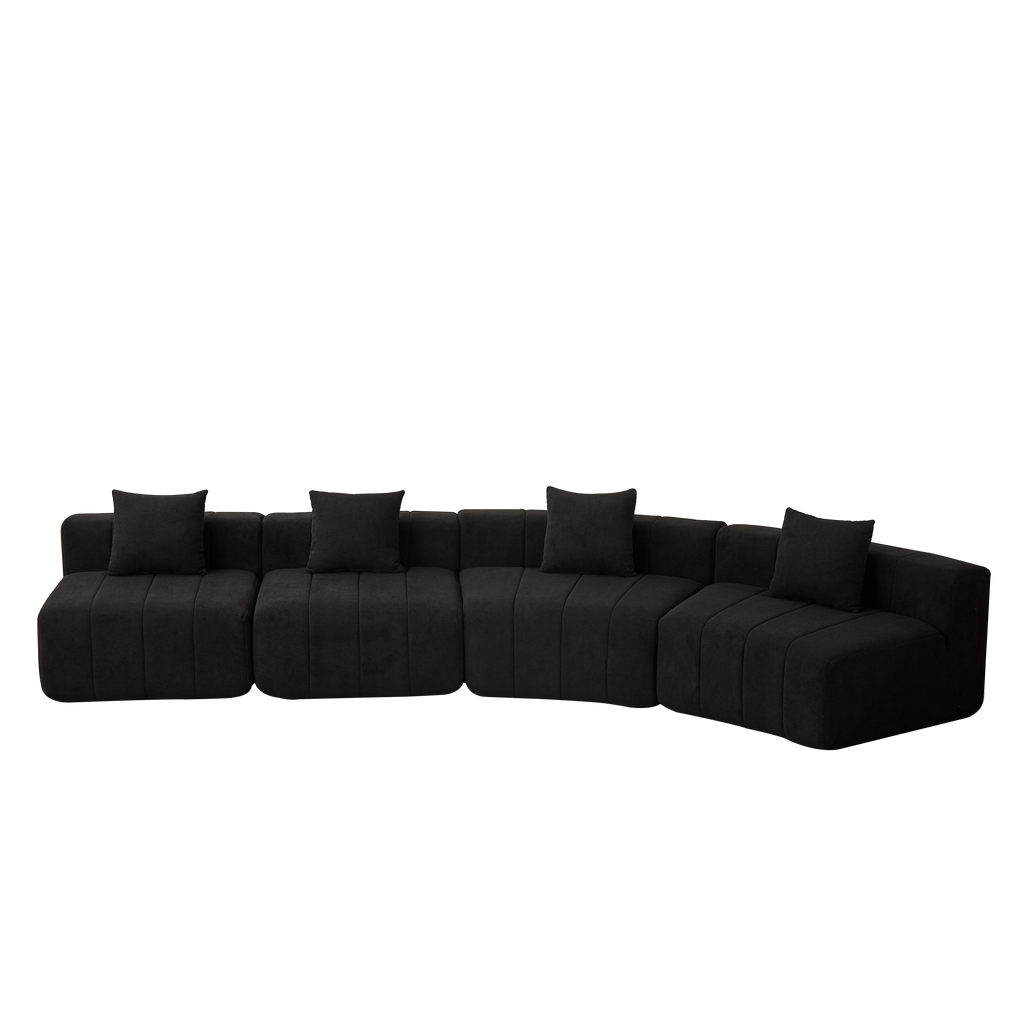 Chenille Curved Sectional Sofa with 4 Pillows.