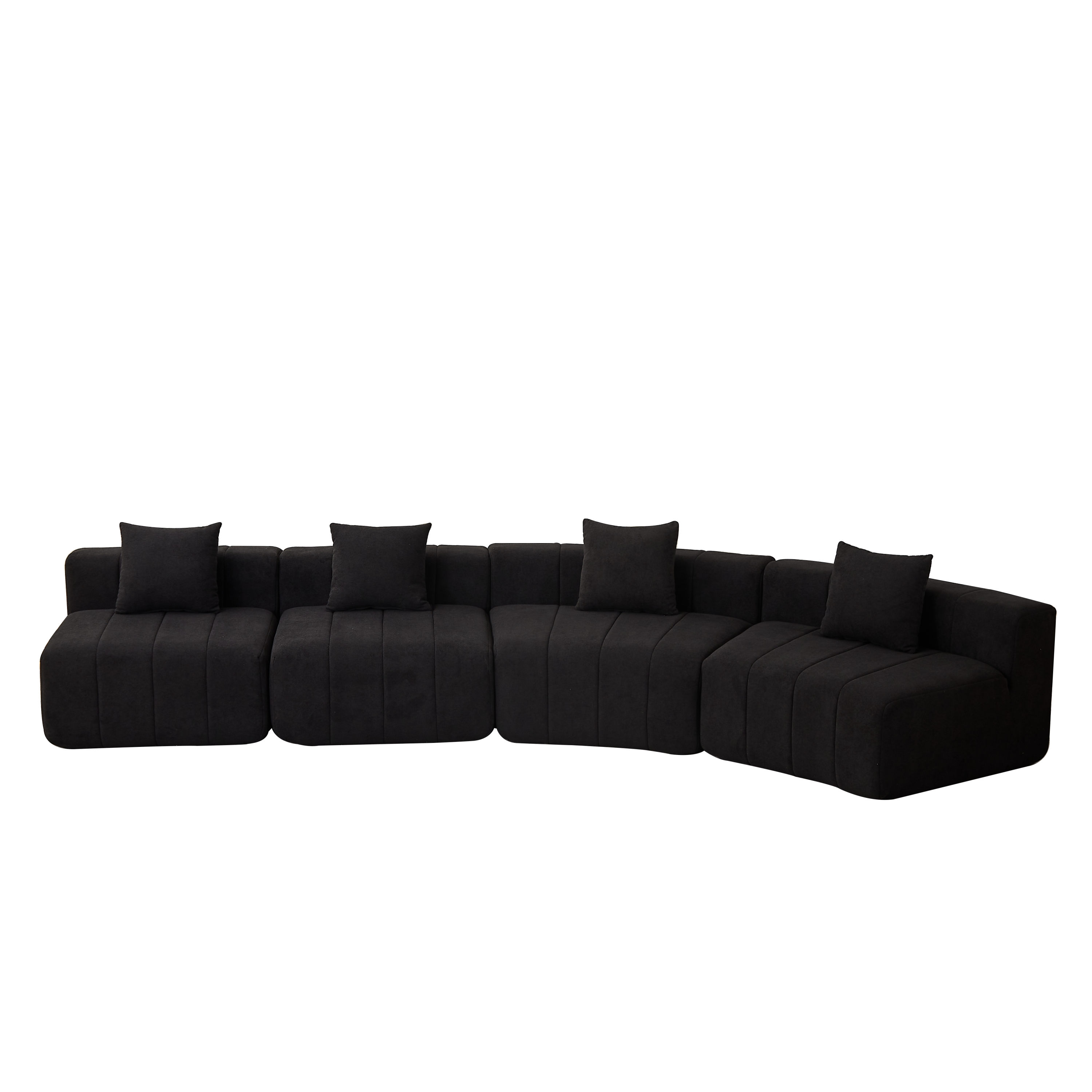 Chenille Curved Sectional Sofa with 4 Pillows.