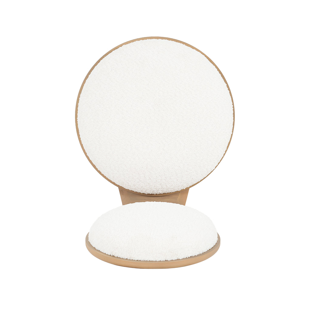 Top-down view of polyester dining chair highlighting the round cushioned seat and backrest.