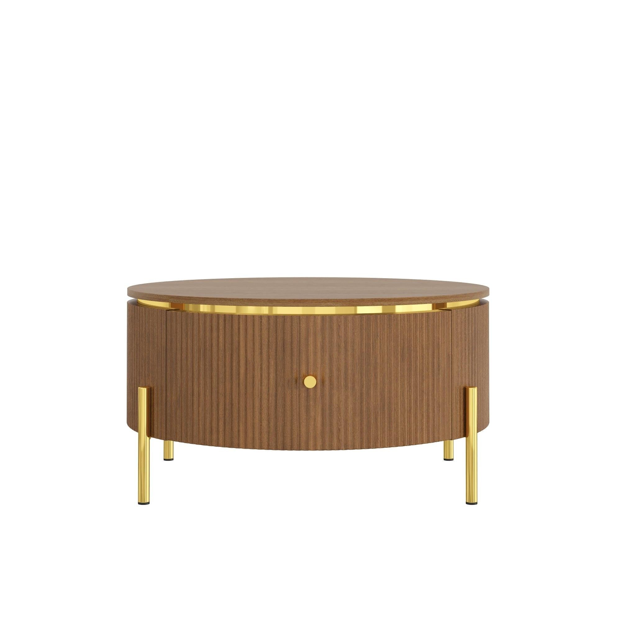 Modern Round Coffee Table with Storage Drawers.