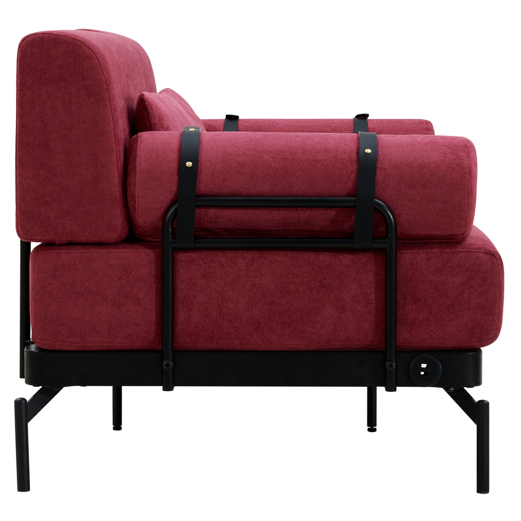 Modern Loveseat Sofa 59' Sofa Couch 2-Seater with USB Ports, Unique Cylindrical Armrests, Red Chenille