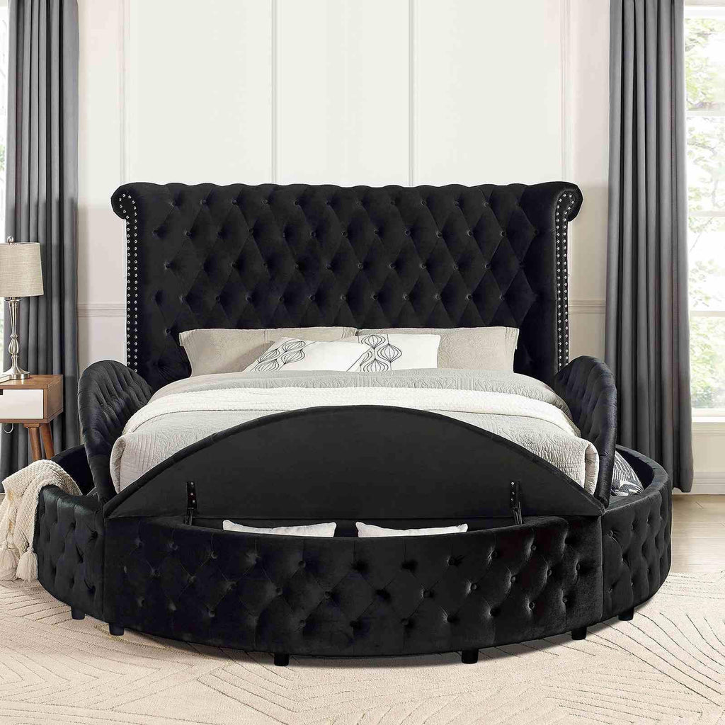 Glam Round Bed with Wingback and USB Charging.