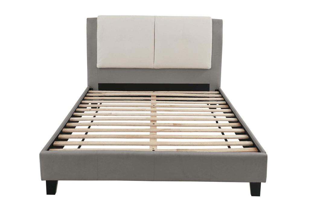 Modern King Size Bed Set with Two Tone Upholstered Headboard.