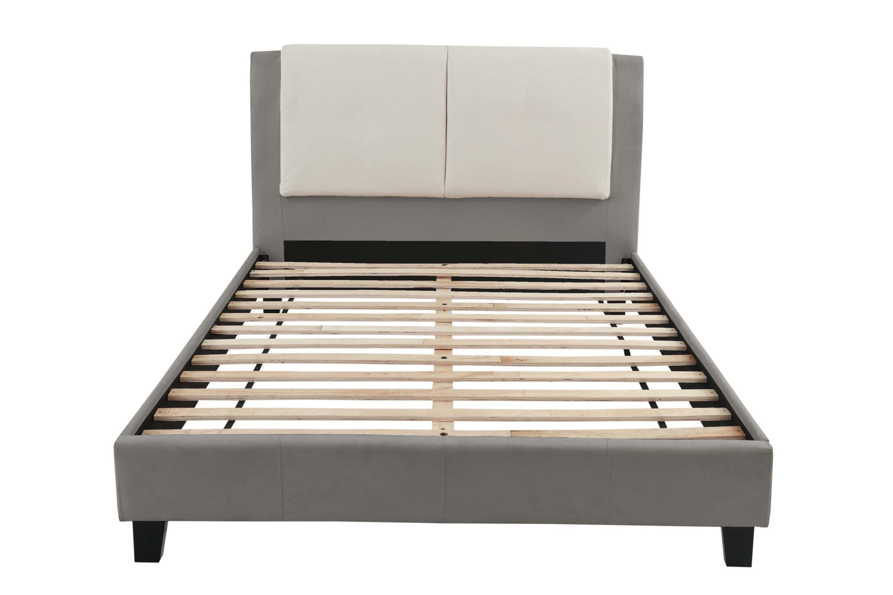 Modern King Size Bed Set with Two Tone Upholstered Headboard.