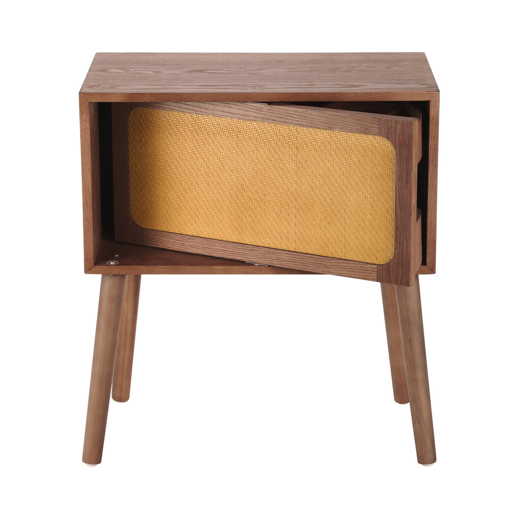 Rotating Hidden Compartment Nightstands - Walnut Rattan Table.