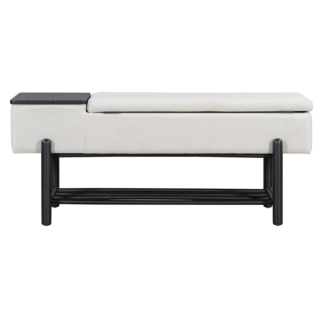 TREXM Farmhouse Upholstered Storage Bench with Hidden Compartment, Modern Entryway Bench for Living Room, Entryway, and Hallways (Black)