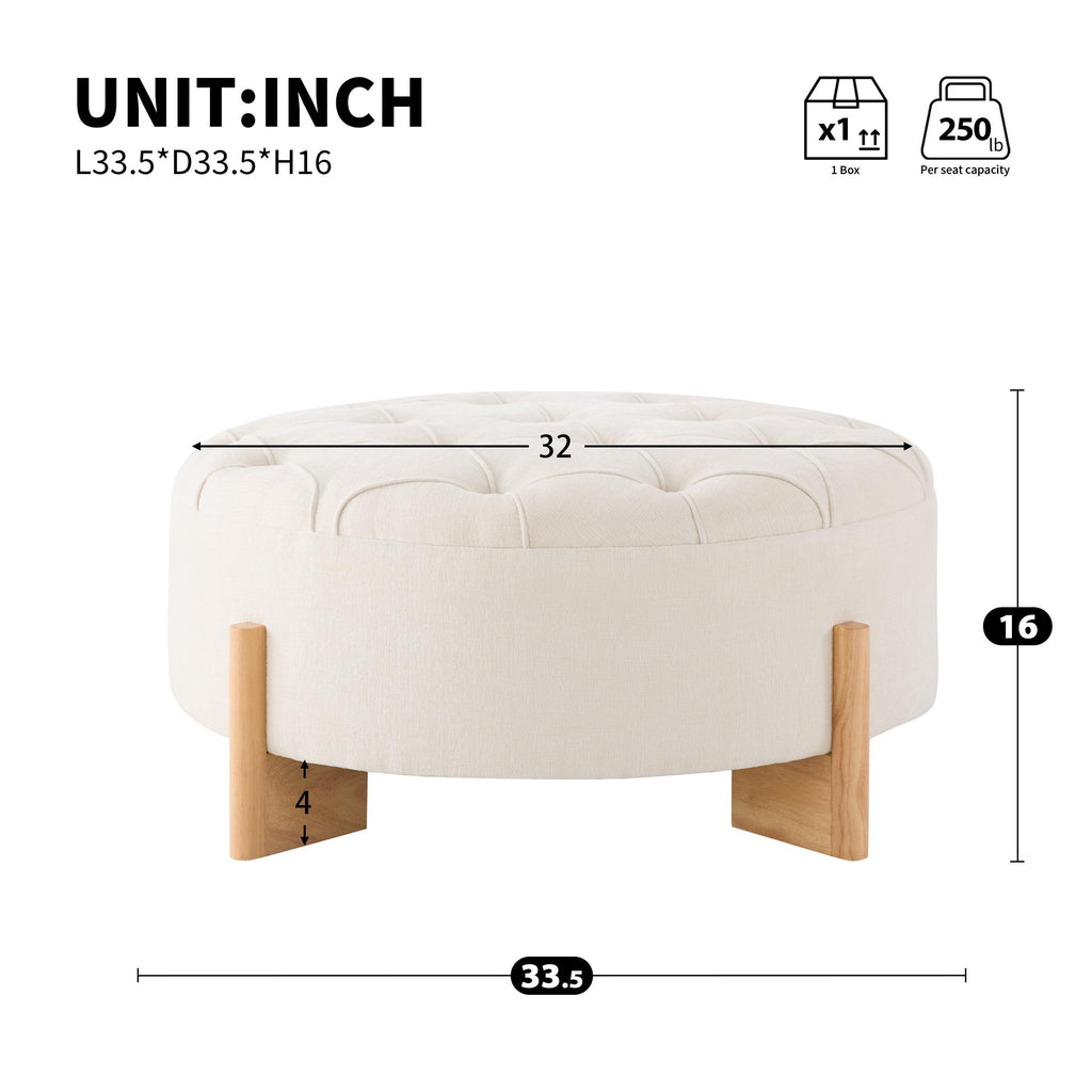 32' Round Tufted Ottoman - Elegant Chenille Coffee Table.