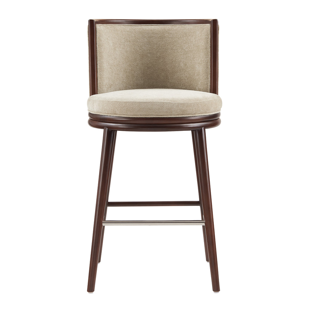 Evalyn Natural Textured Chenille Barstool with Beech Wood Legs
