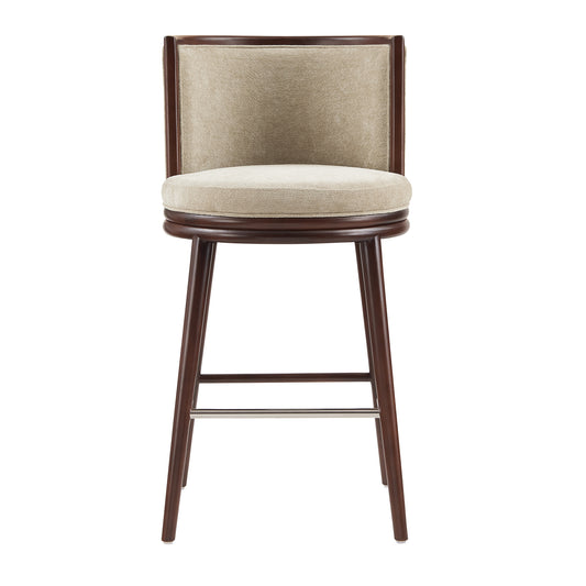 Evalyn Natural Textured Chenille Barstool with Beech Wood Legs