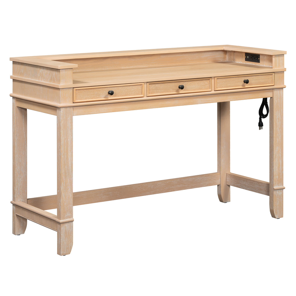 TREXM 4-Piece Dining Table Set for 3, Retro Kitchen Table and Chairs Set with 3 Storage Drawers, Ideal for Small Spaces (Natural)