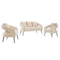 Mid Century Modern Velvet 3-Piece Living Room Set with Metal Legs in Beige, Loveseat & 2 Accent Chairs, Upholstered in Soft Velvet with Round Arms and Solid Wood Frame