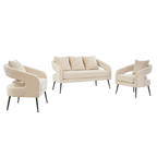 Mid Century Modern Velvet 3-Piece Living Room Set with Metal Legs in Beige, Loveseat & 2 Accent Chairs, Upholstered in Soft Velvet with Round Arms and Solid Wood Frame
