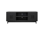 Front view of Radiance TV Stand 85 inch TVs - Black Finish with open center shelves and fluted cabinet doors.