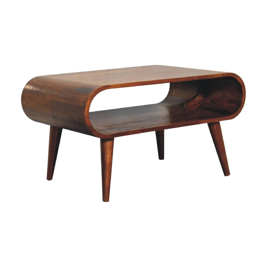 Open Chestnut Coffee Table, Nordic Legs, Dark Brown.