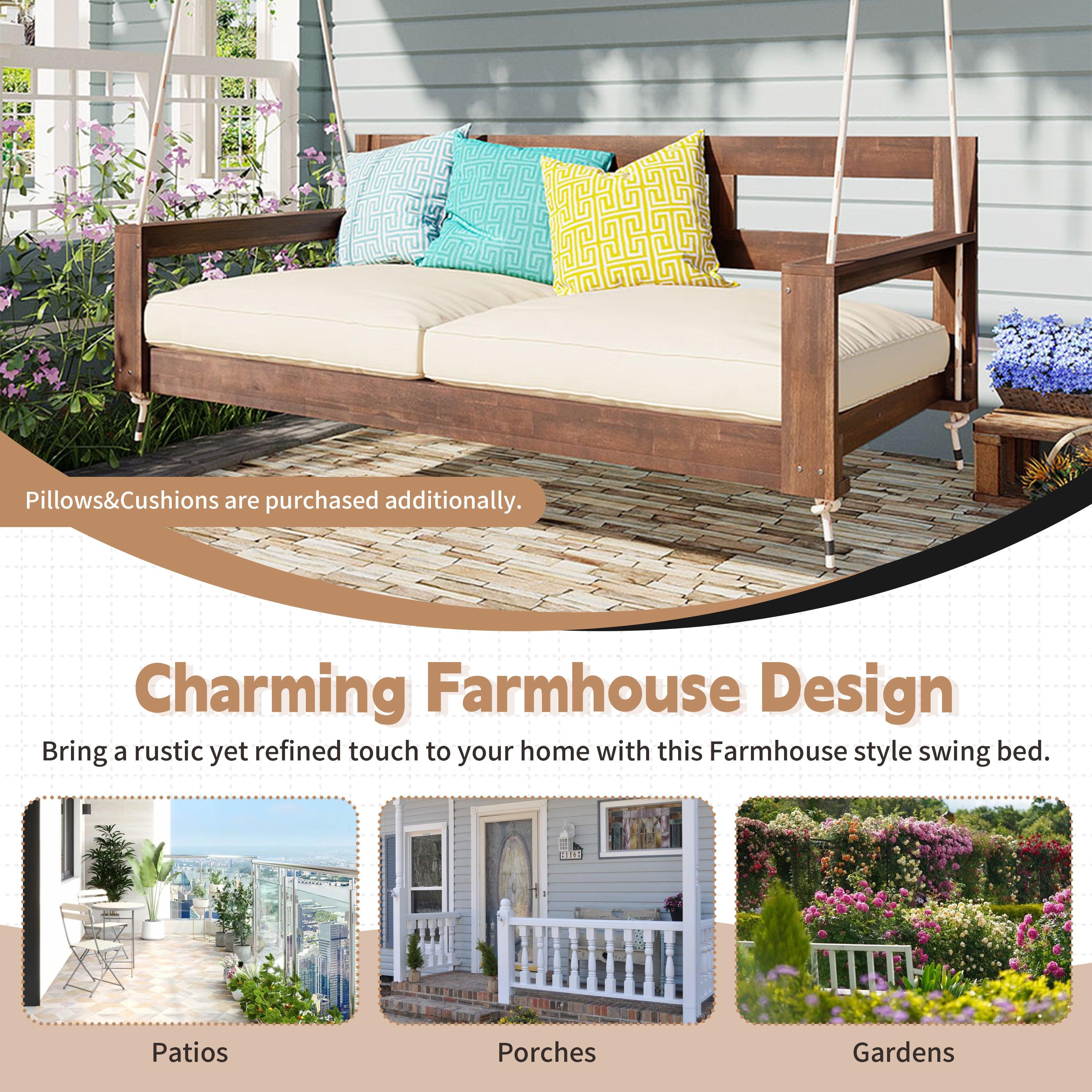 Acacia Wood Porch Swing Daybed Frame for Outdoor Relaxation.