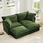 Green Chenille 2 Seater Sleeper Sofa with 2 Ottomans