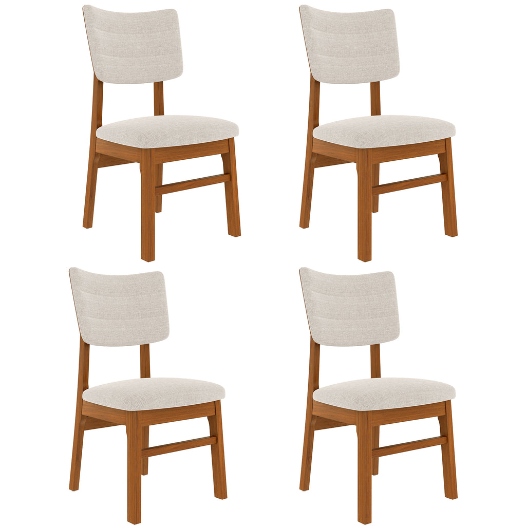 Mid-Century Modern Dining Chairs set of 4 with beige fabric seats and wooden frames, displayed on a white background.